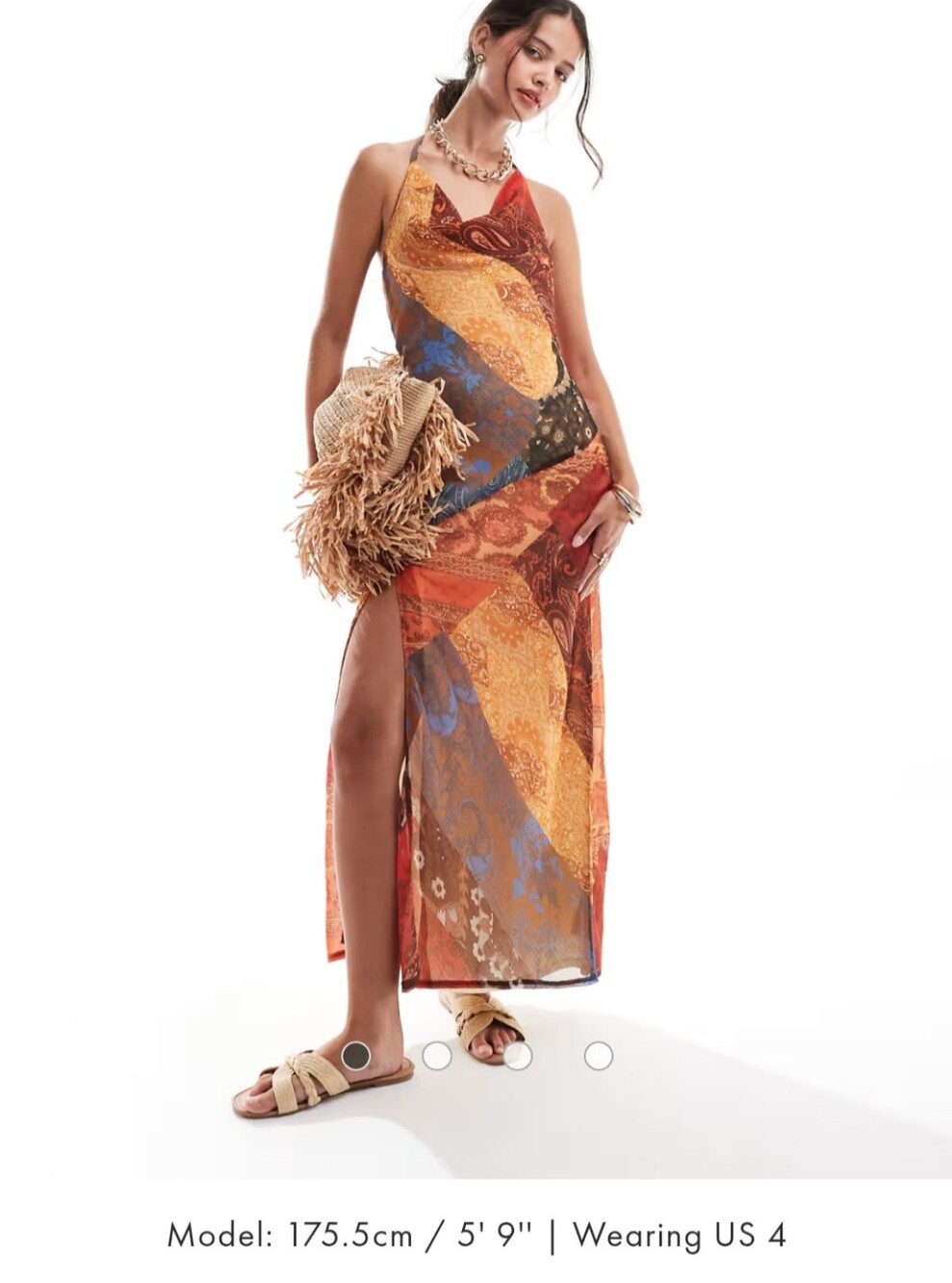 ASOS Orange & Blue Patchwork Halter Maxi Dress